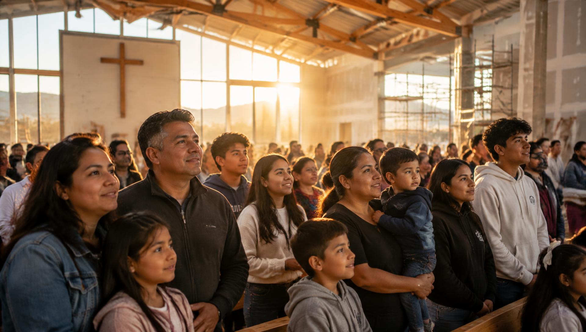 Niños y jóvenes de nuestra iglesia cantando en el coro durante el culto